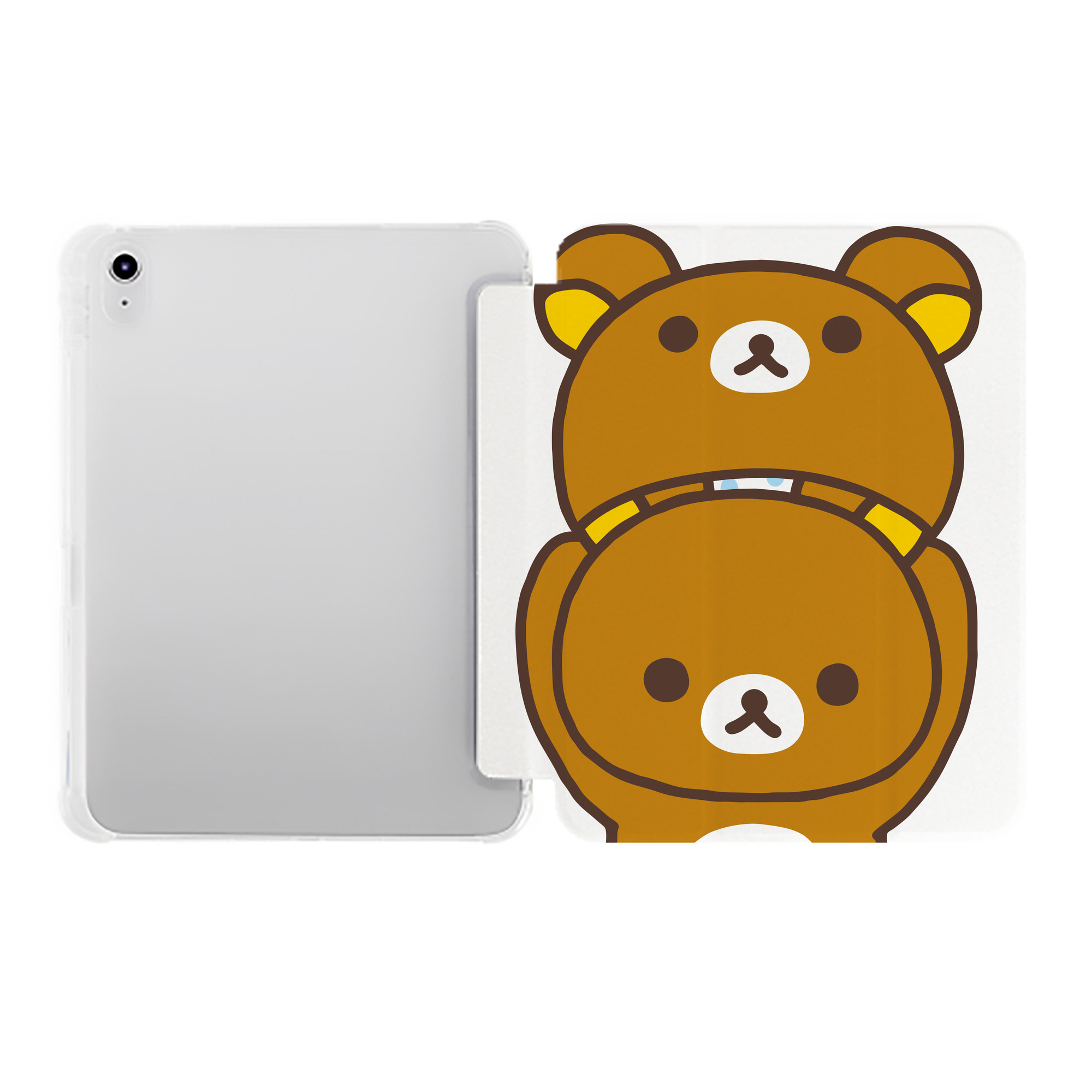 （画像用） リラックマ リラックマ キイロイトリ Rilakkuma Korilakkuma Kiiroitori IPad ケース ペン収納付き 三つ折りスタンド PUレザー×シリコン 対応機種9.5/10.5/10.9インチ